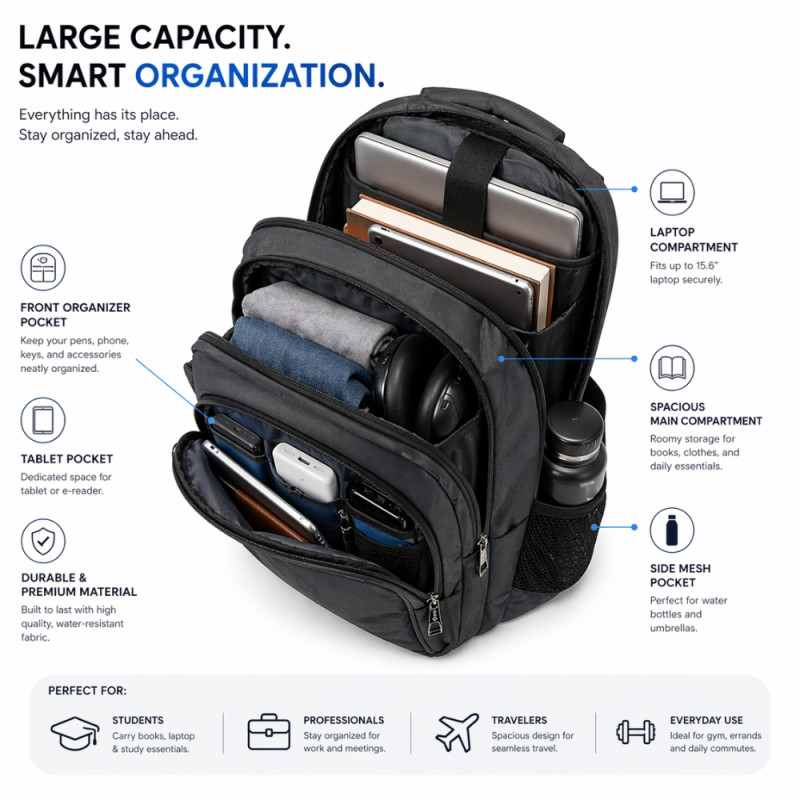 Urban Elite Multipurpose Tech Backpack – Sleek Charcoal Grey (50cm)