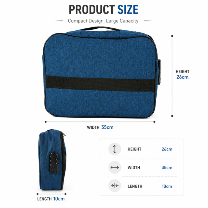 Locking File Organizer – Secure Document Storage Bag in Dark Blue (35cm)