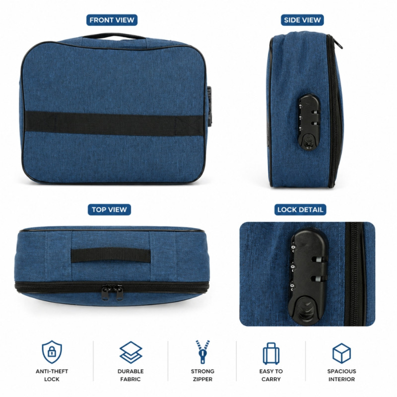Locking File Organizer – Secure Document Storage Bag in Dark Blue (35cm)