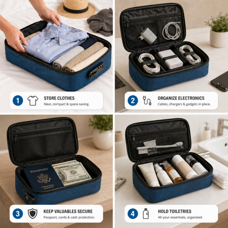 Locking File Organizer – Secure Document Storage Bag in Dark Blue (35cm)