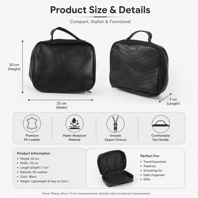 Smart Black Jetsetter Hanging Lily Cosmetic Case with quilted chevron exterior and sturdy top handle – Black (26 x 21 x 7 CM)