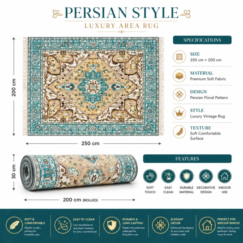 Premium Floor Rug/Carpet – multi color Non-Slip Design (250 x 200cm)