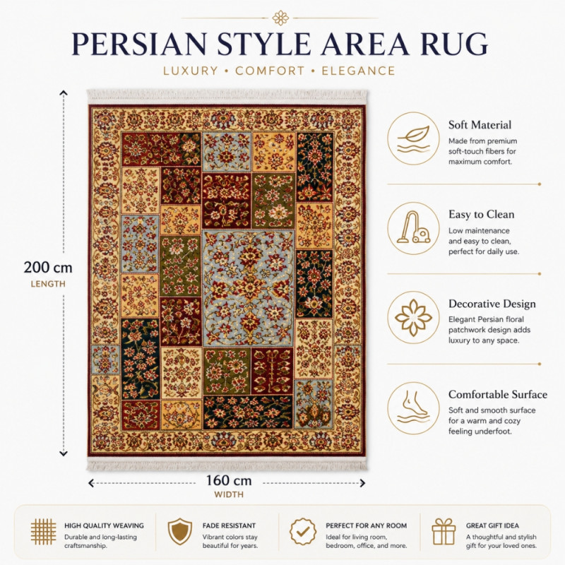 Premium Floor Rug/Carpet – multi color Non-Slip Design (200 x 160cm)