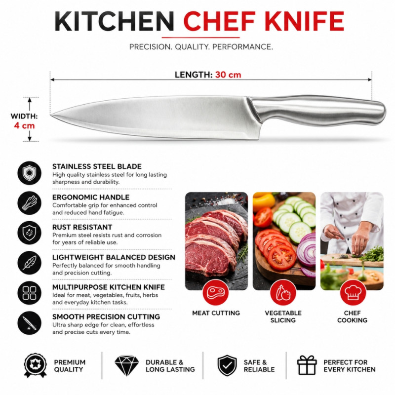 Professional Kitchen Knife Set – Silver Sharp Blades (30x4cm)