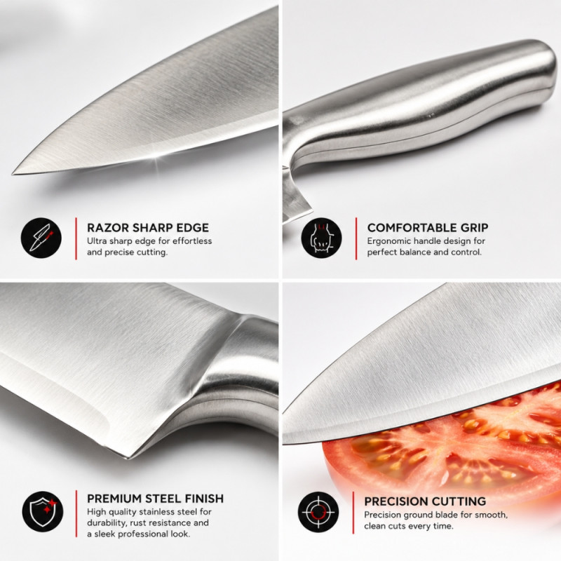 Professional Kitchen Knife Set – Silver Sharp Blades (30x4cm)