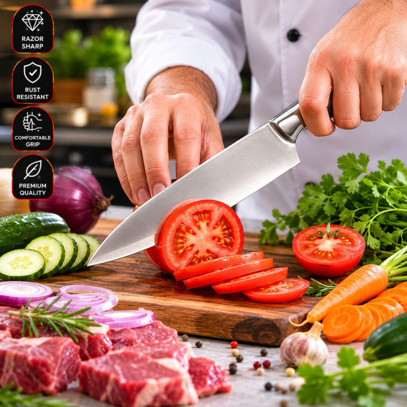 Professional Kitchen Knife Set – Silver Sharp Blades (30x4cm)