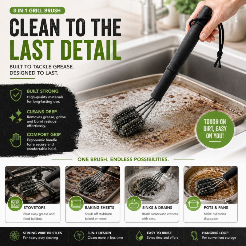 Professional Heavy-Duty Barbecue Grill Cleaning Brush – Stainless Steel Bristles (42cm)