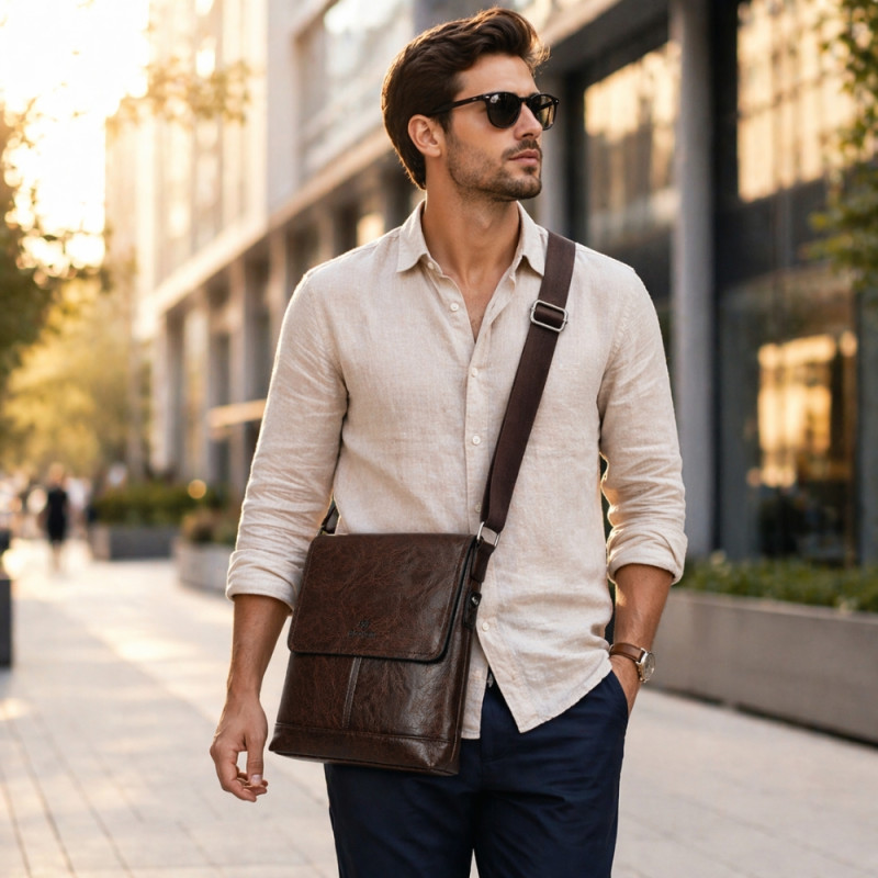 Men’s Classic Fashion Shoulder Bag – Heritage Brown (28cm)