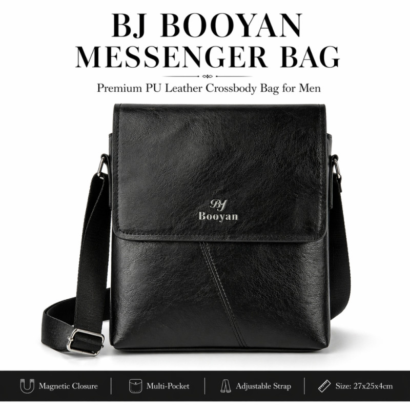 Men’s Executive Leather-Style Messenger Bag – Obsidian Black (27cm)