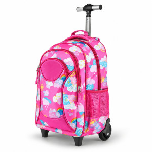 Kids' "Rainbow Dreams" Rolling Backpack – Vibrant Pink with Clouds & Rainbows (46cm) Kids' "Rainbow Dreams" Rolling Backpack – Vibrant Pink with Clouds & Rainbows (46cm)