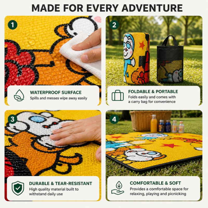 Professional Large Outdoor Picnic & Beach Mat – Sand-Proof Woven Polypropylene (180x240cm)