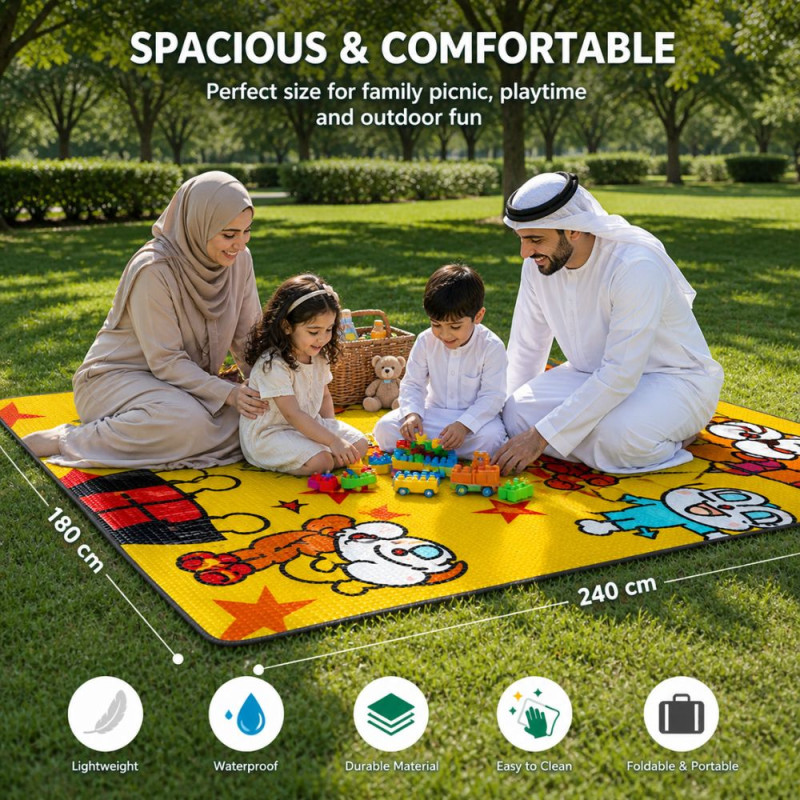 Professional Large Outdoor Picnic & Beach Mat – Sand-Proof Woven Polypropylene (180x240cm)