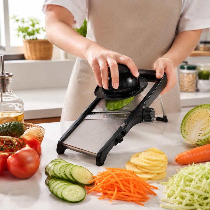 Professional Versatile 3-in-1 adjustable mandoline slicer designed for ef... – Black & Silver (38x12.5cm)
