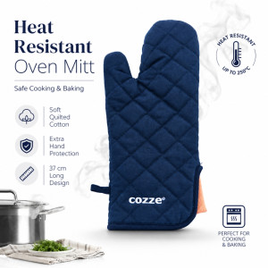 Professional Cozze heat-resistant oven mitt designed for safe cooking and... – Dark Blue (37x14cm)