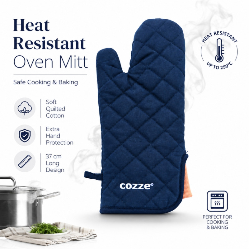 Professional Cozze heat-resistant oven mitt designed for safe cooking and... – Dark Blue (37x14cm)