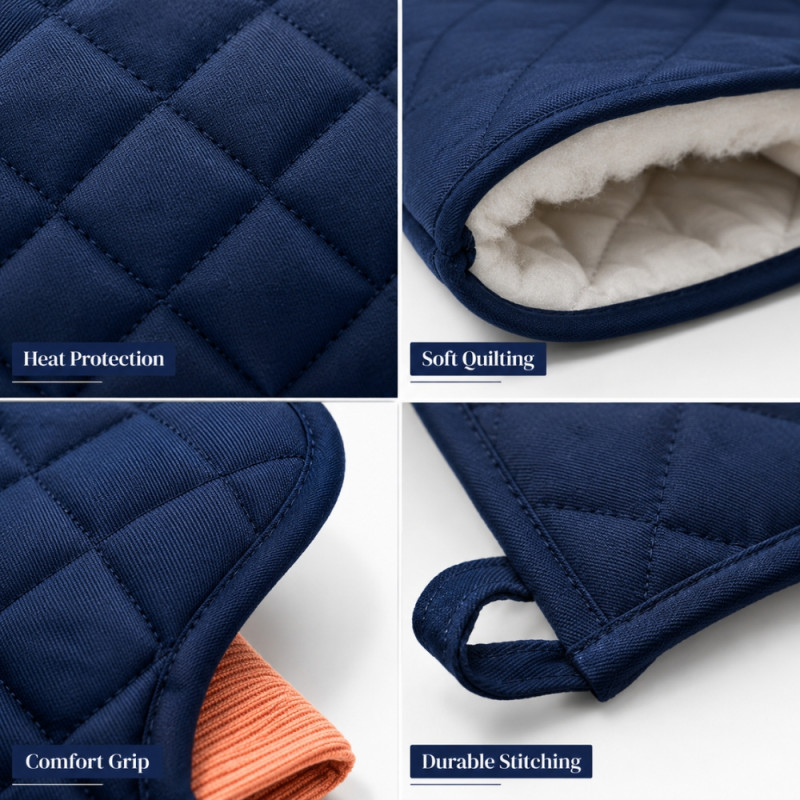 Professional Cozze heat-resistant oven mitt designed for safe cooking and... – Dark Blue (37x14cm)