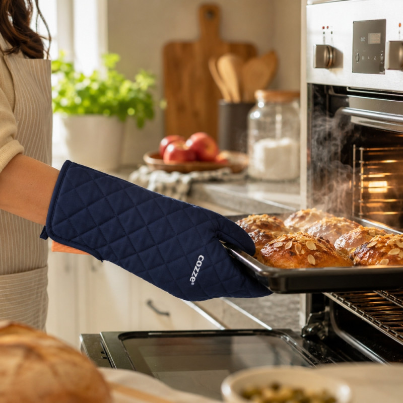 Professional Cozze heat-resistant oven mitt designed for safe cooking and... – Dark Blue (37x14cm)