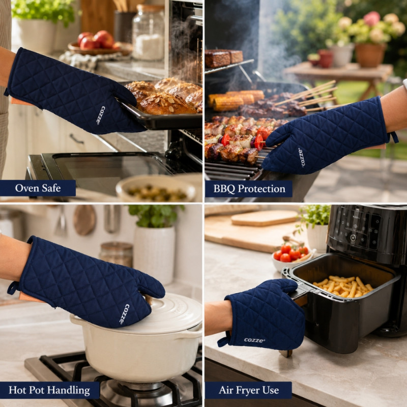 Professional Cozze heat-resistant oven mitt designed for safe cooking and... – Dark Blue (37x14cm)