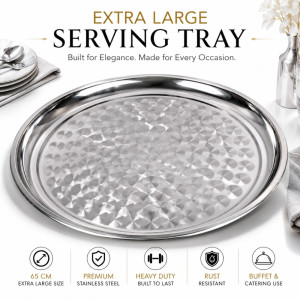 Stainless Steel Round Serving Tray – Mirror Polish silver (65 x 4cm)