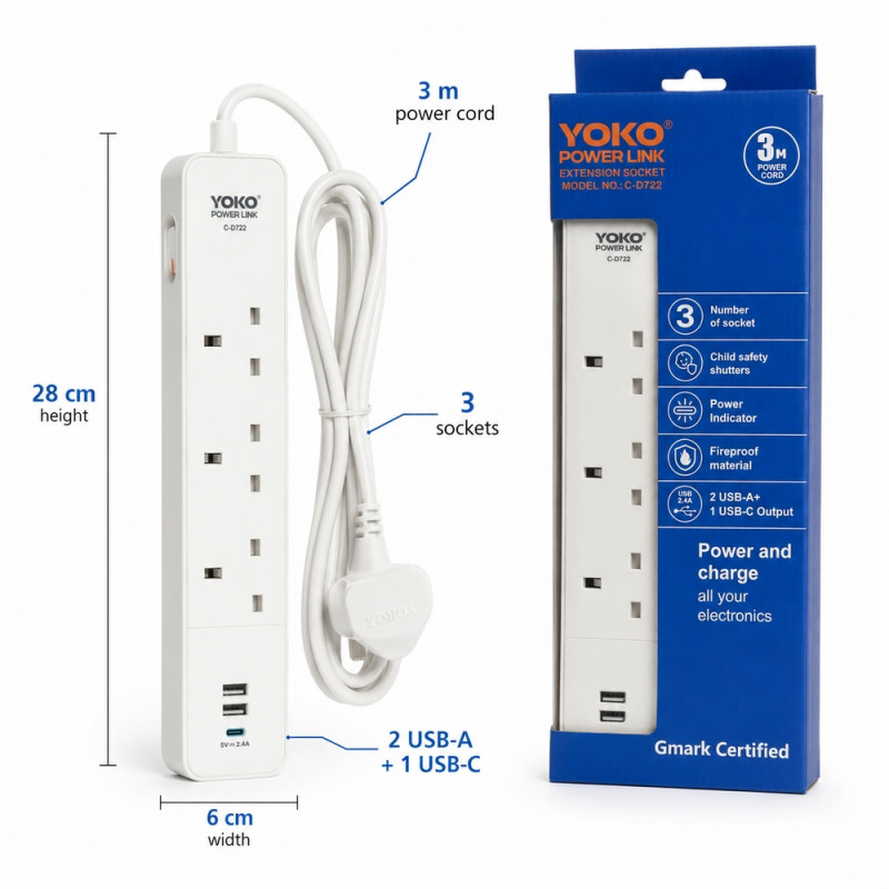 Yoko Power Link Extension Socket – Compact (28x6cm)