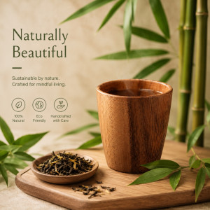 Elegant Ceramic Mug/Cup Set – Wooden Premium Finish (7.5x7cm)