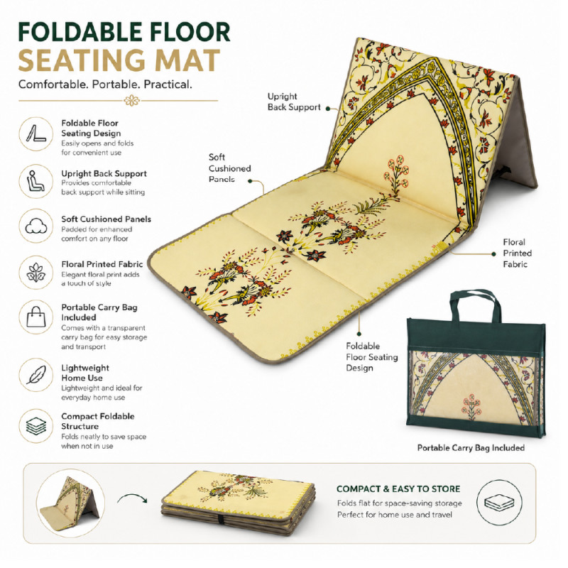 Premium Floor Rug/Carpet – Cream &amp; Olive Non-Slip Design (147 x 53.5 cm)