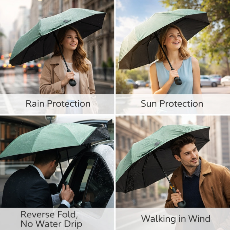 Travel Umbrella with a Ring Handle and Automatic Open/Close Mechanism – Azure