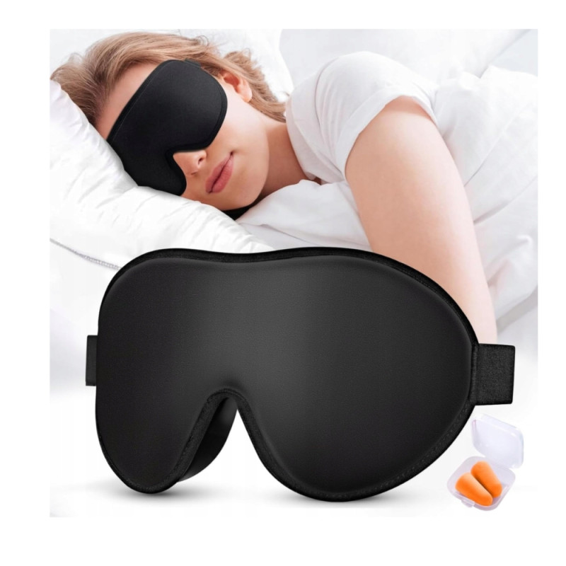 3D Contoured Memory Foam Sleep Mask Set – Gray with Earplugs (24cm)