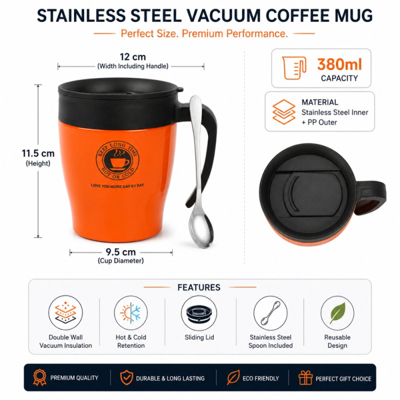 Elegant Ceramic Mug/Cup Set – Orange .Black Premium Finish (11.5x9.5cm)