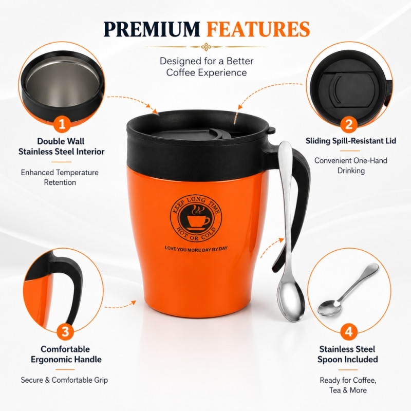 Elegant Ceramic Mug/Cup Set – Orange .Black Premium Finish (11.5x9.5cm)