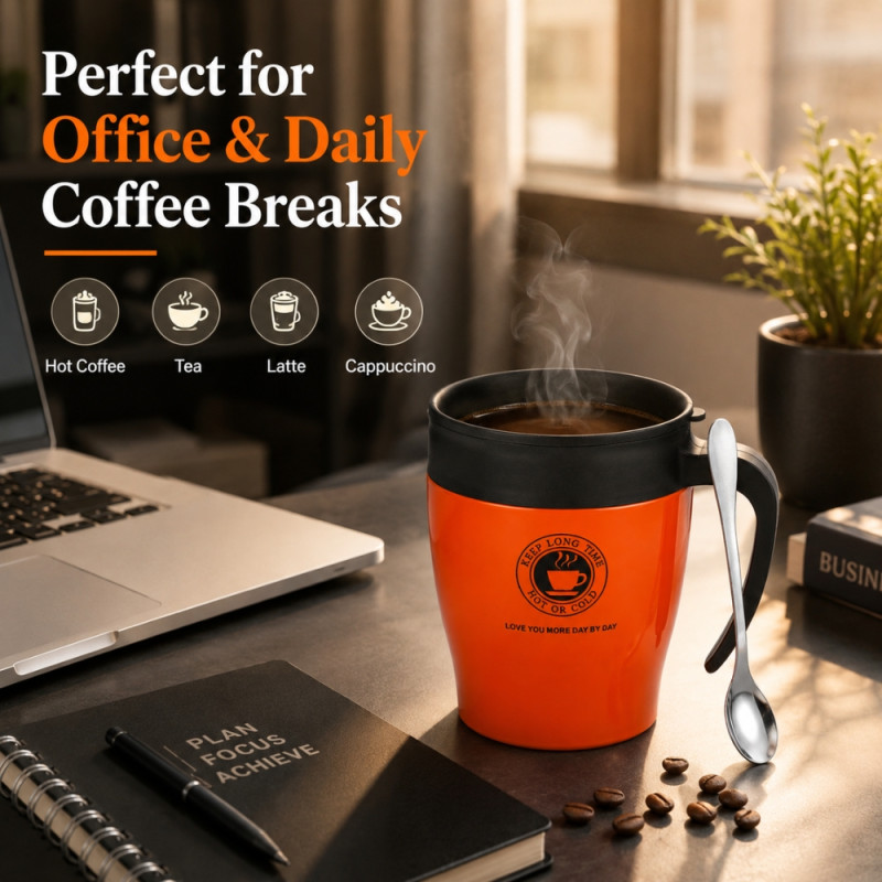 Elegant Ceramic Mug/Cup Set – Orange .Black Premium Finish (11.5x9.5cm)