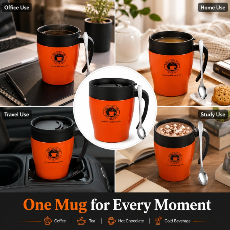 Elegant Ceramic Mug/Cup Set – Orange .Black Premium Finish (11.5x9.5cm)