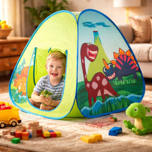 Kids Dino-Adventure Pop-Up Play Tent – Vibrant Lime Prehistoric Edition (80 x 70cm)