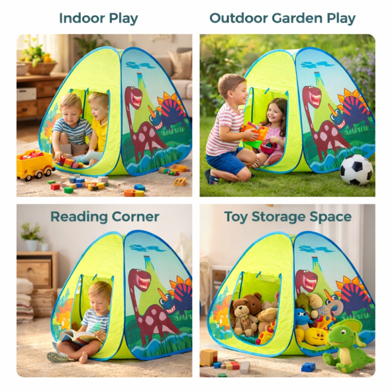 Kids Dino-Adventure Pop-Up Play Tent – Vibrant Lime Prehistoric Edition (80 x 70cm)