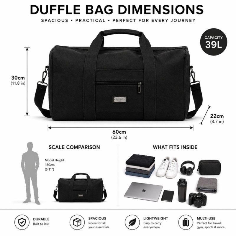 Men’s Executive Travel Duffel – Stealth Black (60cm)
