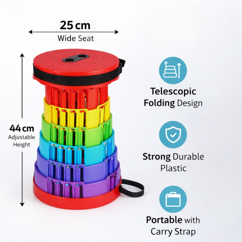 Portable Foldable Telescoping Camping Stool – Multi color Outdoor Seating (44 x 25cm)