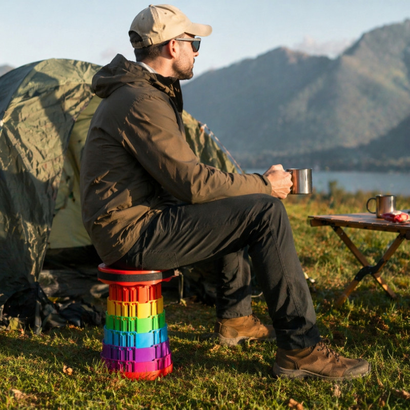Portable Foldable Telescoping Camping Stool – Multi color Outdoor Seating (44 x 25cm)