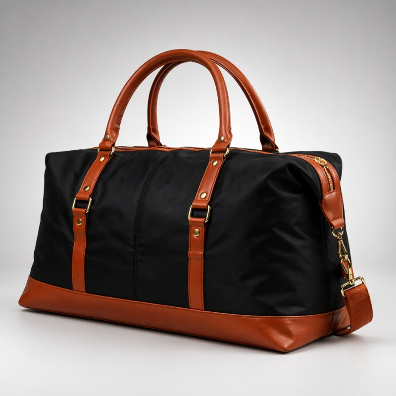 Premium Weekender Travel Bag – Brown & Black Canvas (52cm)