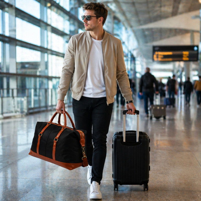 Premium Weekender Travel Bag – Brown & Black Canvas (52cm)