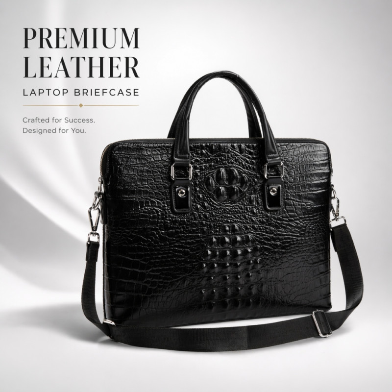 Men’s Executive Professional Briefcase – Embossed Crocodile Texture (38cm)