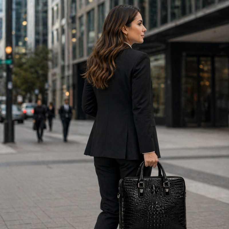 Men’s Executive Professional Briefcase – Embossed Crocodile Texture (38cm)