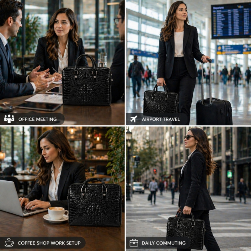 Men’s Executive Professional Briefcase – Embossed Crocodile Texture (38cm)