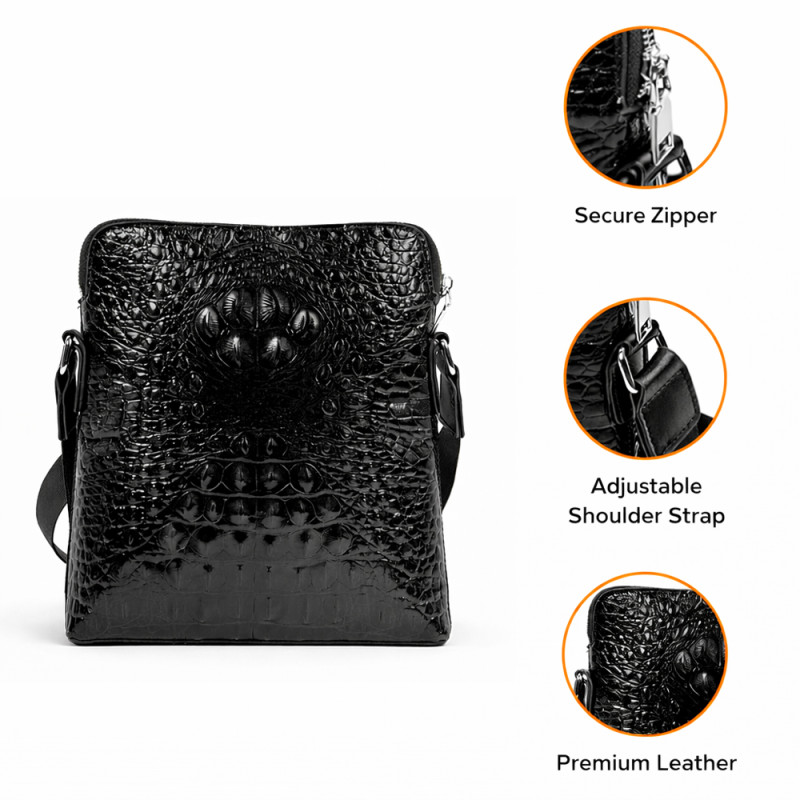 Premium Embossed Crocodile Texture Men's Crossbody Messenger Bag