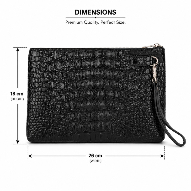 Radical men's genuine leather crocodile texture clutch bag – Black (18 x 26 cm)