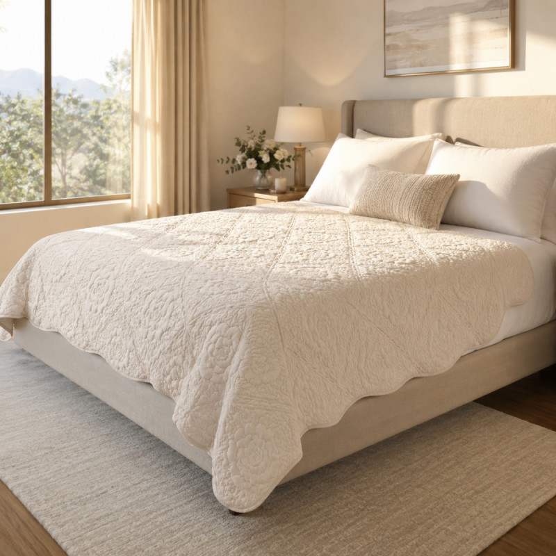 Luxury Quilted Mattress Topper, Breathable Microfiber & Cotton Fill, Ivory, 290 x 260cm