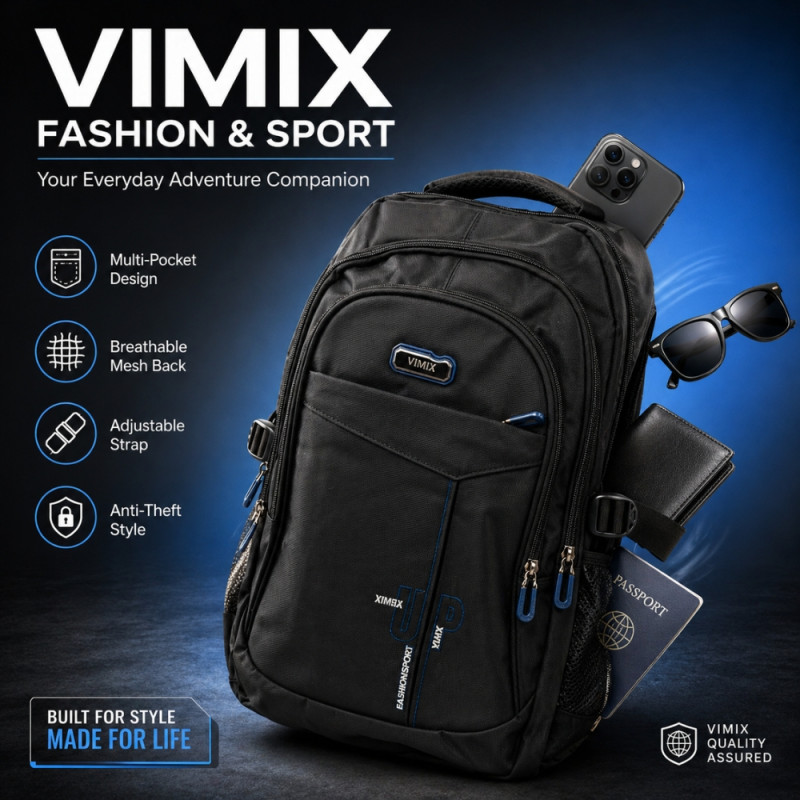 Professional Vimix Structured Multi-Compartment Backpack – Sleek Black (47cm)