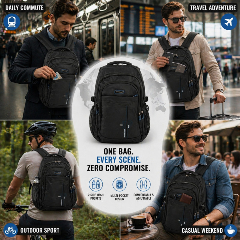 Professional Vimix Structured Multi-Compartment Backpack – Sleek Black (47cm)