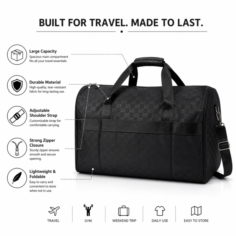 Luxury Nylon Travel Duffel – Stealth Black (54cm)
