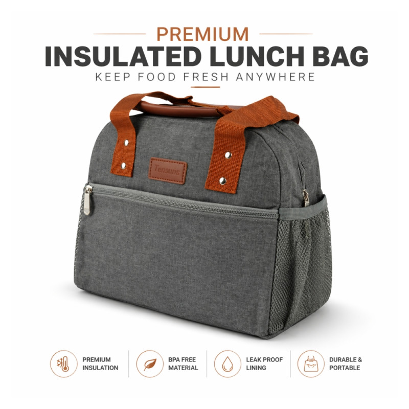 Professional Insulated Lunch Bag – Sleek Granite Grey (27cm)
