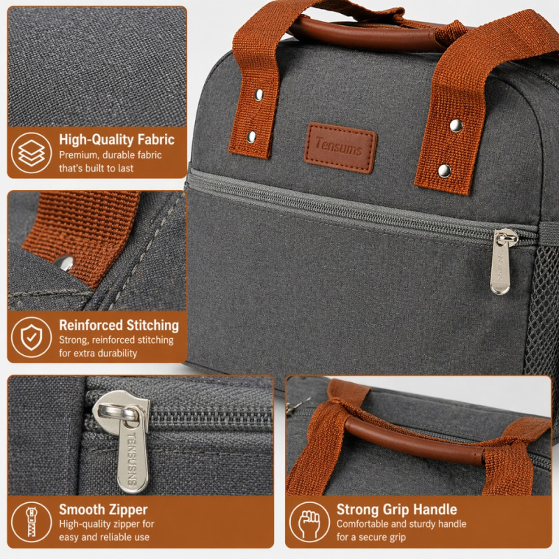 Professional Insulated Lunch Bag – Sleek Granite Grey (27cm)